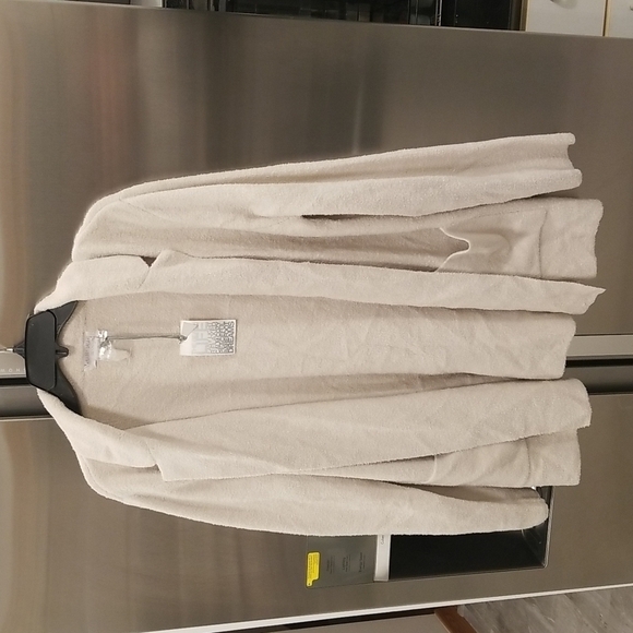 💕BAREFOOT DREAMS CozyChic Lite Double Knit Notch Collar Cardigan Bisque L NWT - Picture 3 of 12